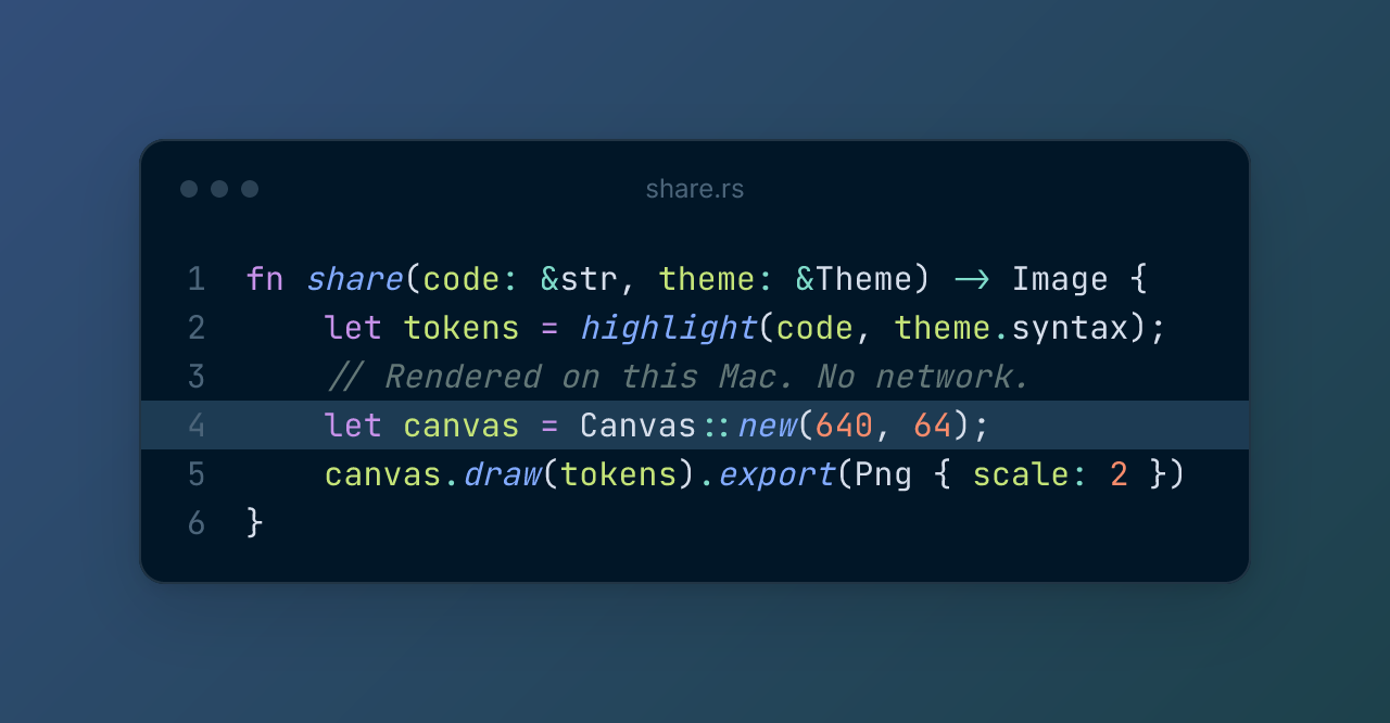 Rust code in Night Owl, with line four highlighted